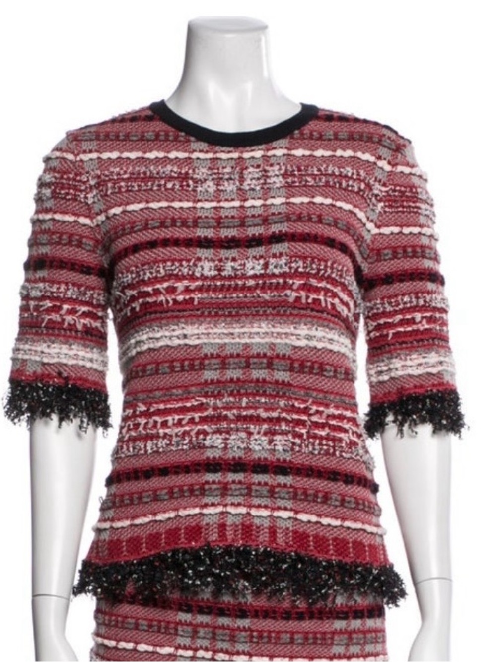 THOM BROWNE tweed Check-print T-shirt In Red, Black & White Textured MRSP $1615